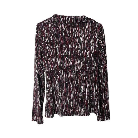 Nicki By Nicole Miller Womens Top L Multicolor Long Sleeve Collared Cinched Dots - Picture 2 of 6